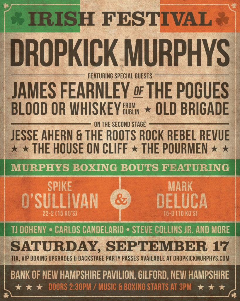 Dropkick Murphys Irish Festival - Sept 17 in Gilford, NH